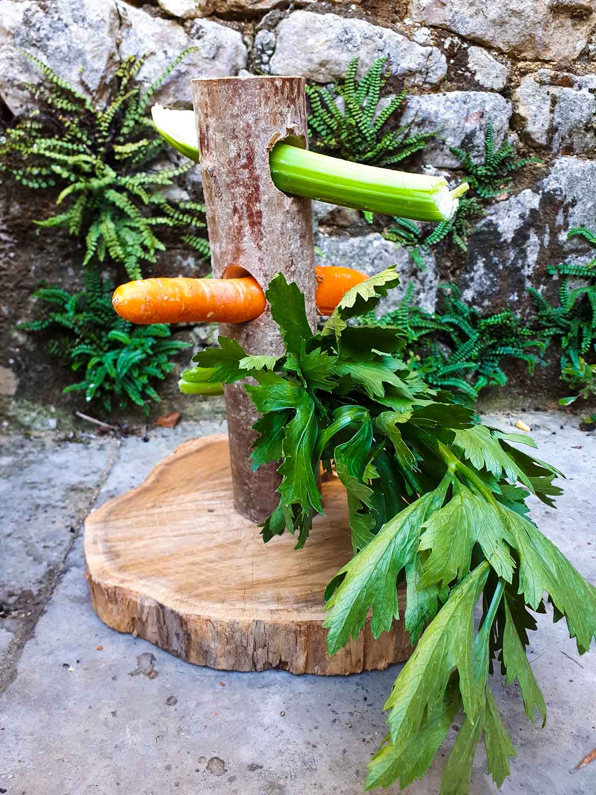 Arbre à aliment en bois pour lapin